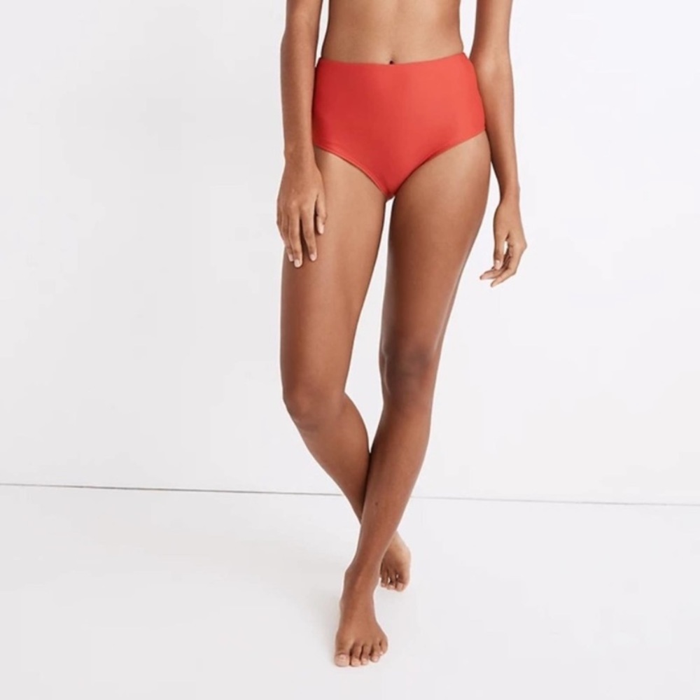 Madewell second wave retro high waist bikini bottom red